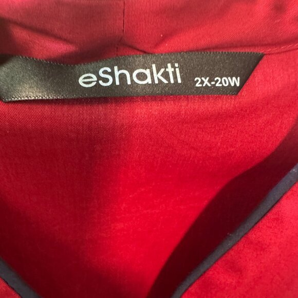 eShakti Red & Navy  Womens Size 2X-20W Contrast Trim Poplin Dress - Picture 4 of 6